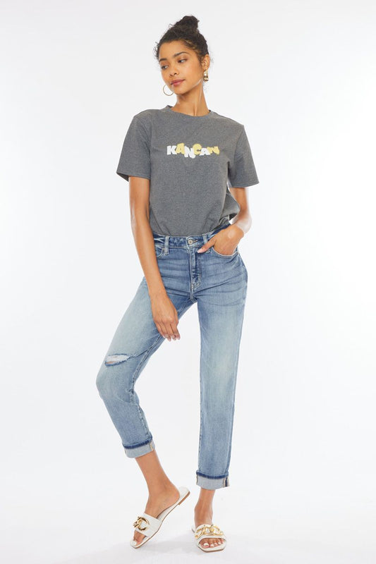 KanCan High Rise with Cuffed Hem Mom Jeans